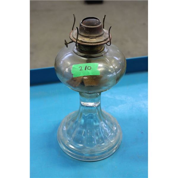 Glass Oil Lamp with Metal Burner and Clear Chimney Base