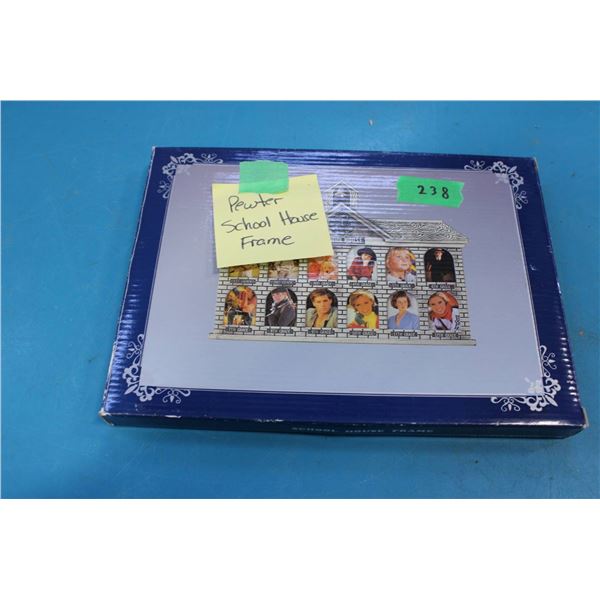 Pewter schoolhouse-shaped picture frame