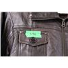 Image 1 : Brown Leather Jacket with Ribbed Collar and Cuffs, Size L