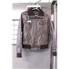 Image 3 : Brown Leather Jacket with Ribbed Collar and Cuffs, Size L