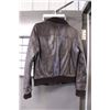Image 4 : Brown Leather Jacket with Ribbed Collar and Cuffs, Size L