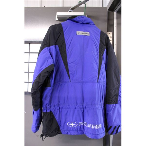 Polaris snowmobile jacket in purple and black color scheme