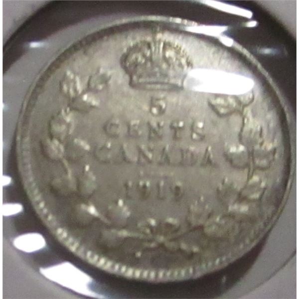 1913 CANADA KING GEORGE V SILVER FIVE CENT
