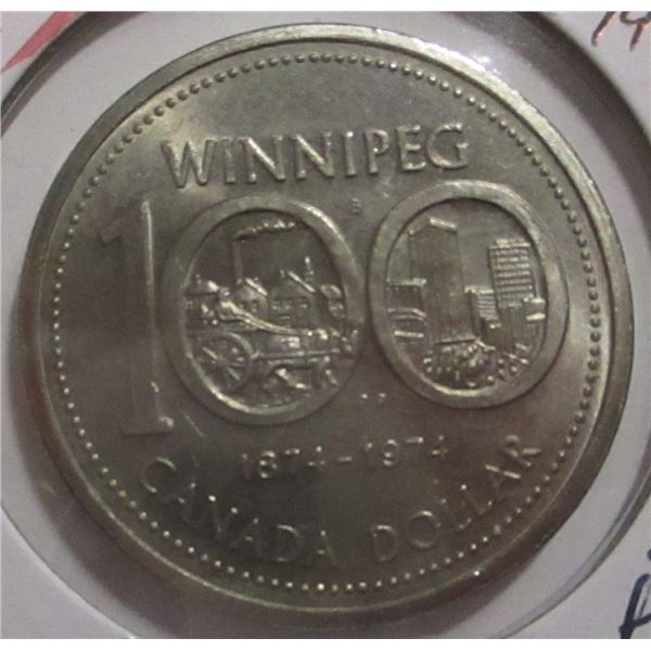1874 - 1974 100 YEAR ANNIVERSARY WINNIPEG DOLLAR