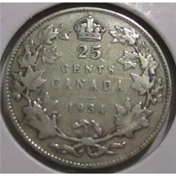 1934 CANADA KING GEORGE V SILVER QUARTER