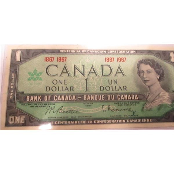 1967 NO SERIAL NUMBER CANADA LEGAL TENDER CENTENNIAL $1 BILL