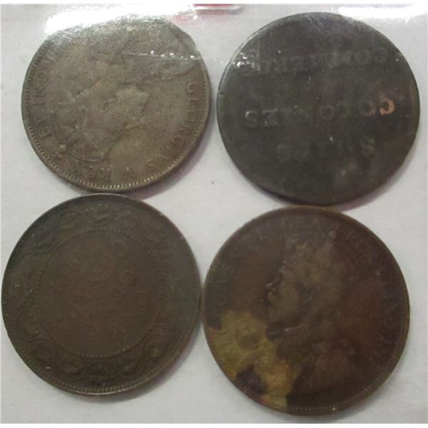 LOT OF 4 CANADA SHIPS & COLONIES & KING GEORGE V LARGE PENNIES