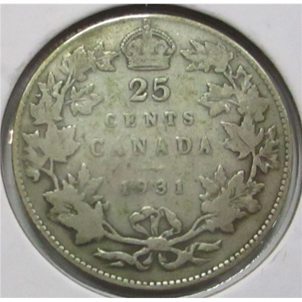 1931 CANADA KING GEORGE V SILVER QUARTER