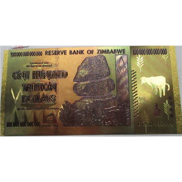 RESERVE BANK OF ZIMBABWE 100 HUNDRED TRILLION DOLLAR BILL