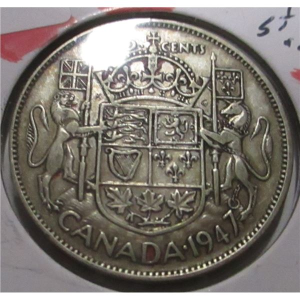 1947 (STRAIGHT "7") CANADA SILVER HALF DOLLAR