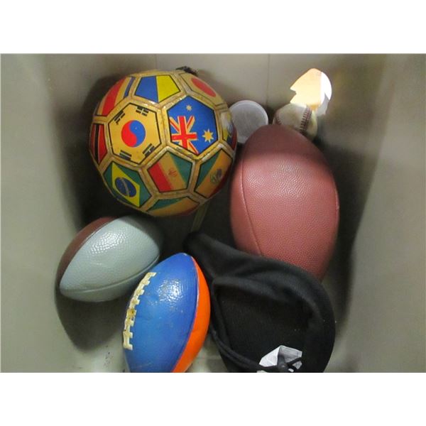 TOTE C/W BOXING GLOVES, SOCCER BALL, FOOTBALL, ETC