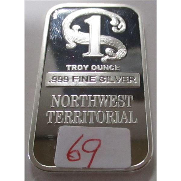 TROY OUNCE BAR OF 999 FINE SILVER (SOLD AS IS - SILVER CONTENT NOT VERIFIED - NOT TESTED)