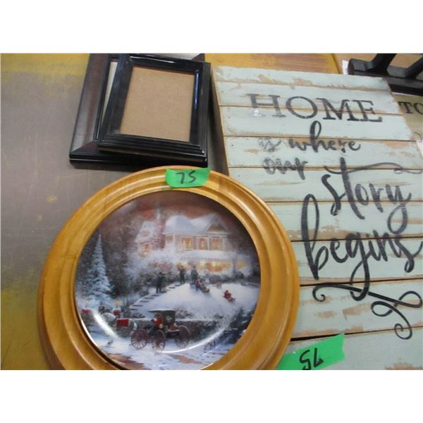 BOX C/W PICTURE FRAMES, PLAQUES, COLLECTOR PLATE, ETC