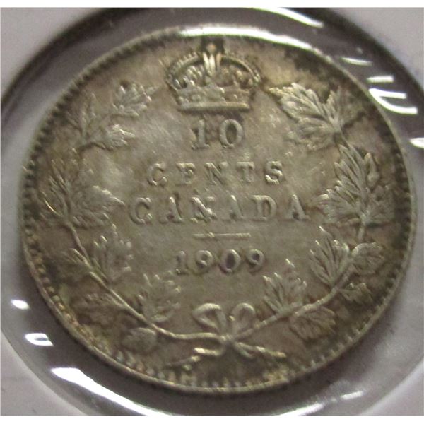 1909 VF (VICTORIAN LEAVES) KING EDWARD VII CANADA SILVER DIME