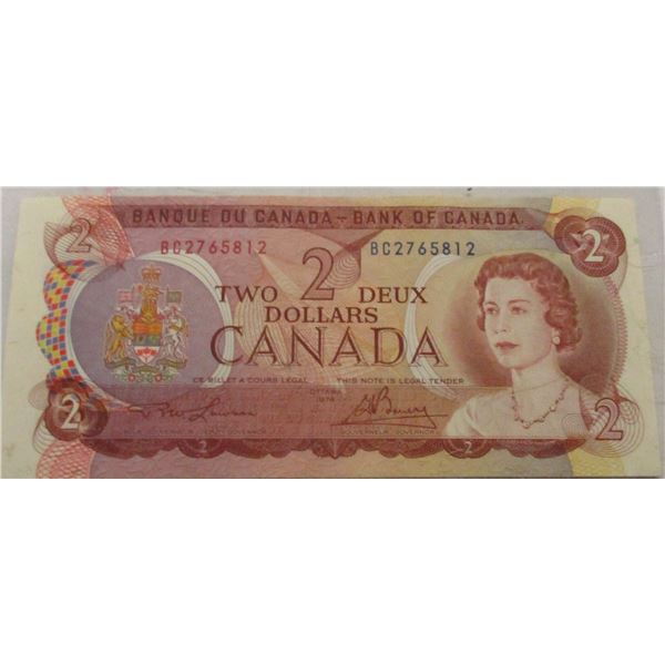 1974 CRISP UNCIRCULATED LEGAL TENDER MULTI COLORED CANADA $2 BILL