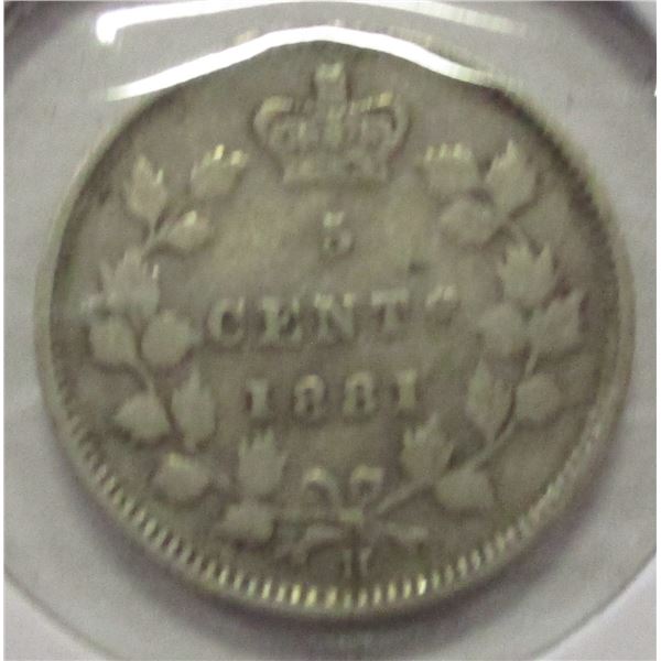 1881H CANADA VICTORIAN SILVER FIVE CENT