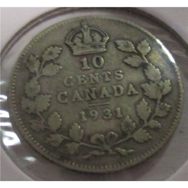 1931 CANADA KING GEORGE V SILVER DIME