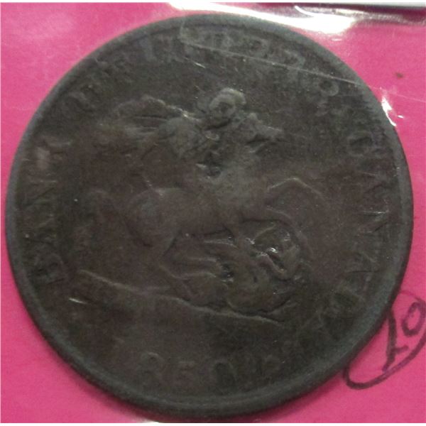 1850 BANK OF UPPER CANADA LARGE PENNY TOKEN