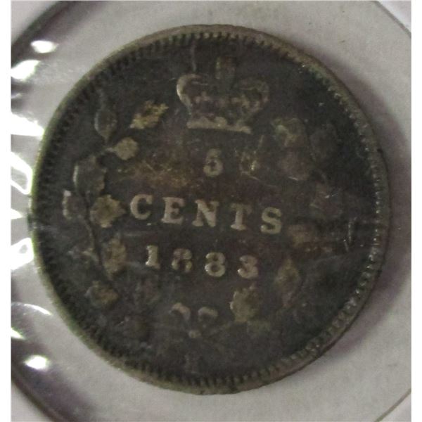 1883H CANADA VICTORIAN SILVER FIVE CENT