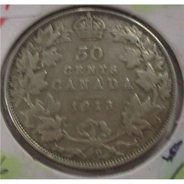 1913 CANADA KING GEORGE V SILVER HALF DOLLAR
