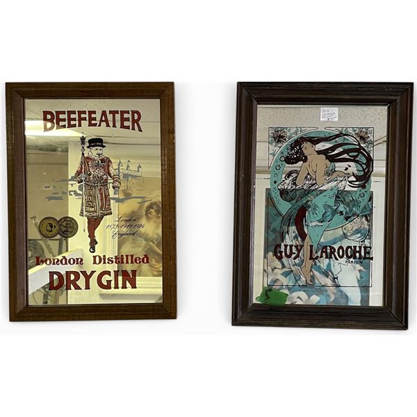 Group of 2 Framed Mirrors - Beefeater London Distilled Dry Gin & Guy Laroche