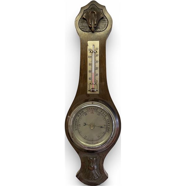 Vintage Wooden Wall Barometer & Thermometer Weather Station