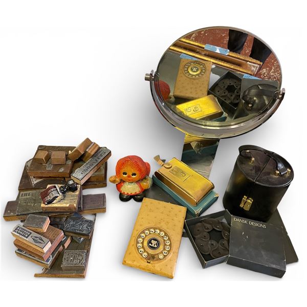 Vintage Printing Blocks, Vanity Mirror & Misc. Decorative Collectibles - Group Lot