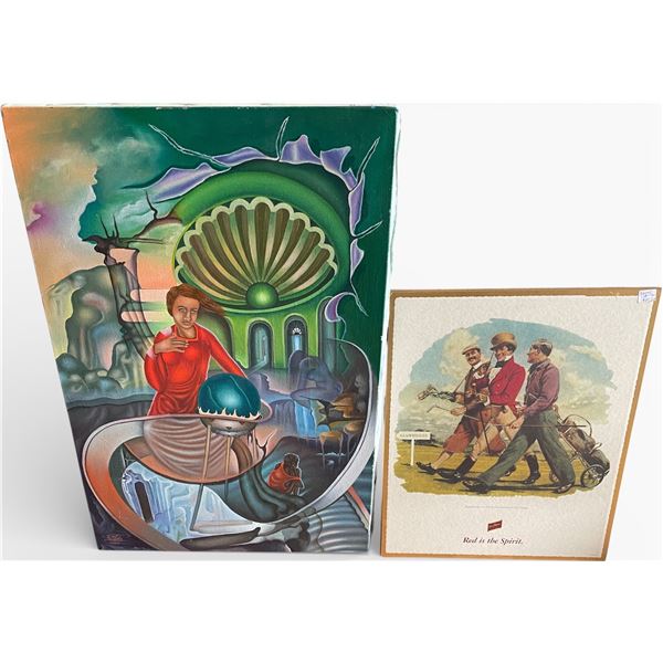 Group of 2 Johnnie Wicker Sign & Lady Portrait