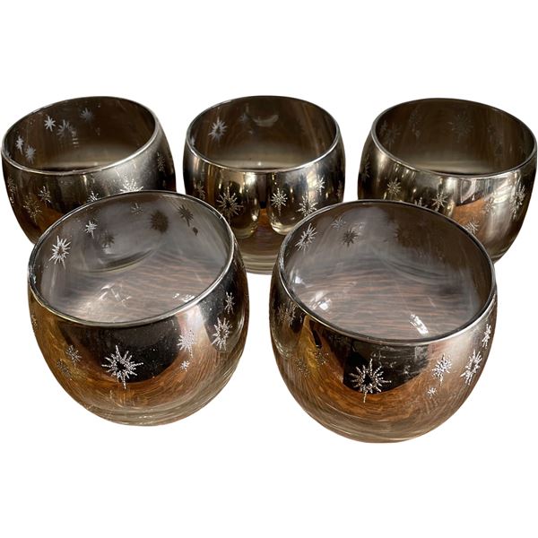 Set of 5 Silver Style Starburst Lowball Glasses