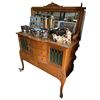 Image 1 : Vintage Oak Sideboard Buffet with Leaded Glass Doors & Mirror