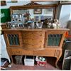 Image 2 : Vintage Oak Sideboard Buffet with Leaded Glass Doors & Mirror