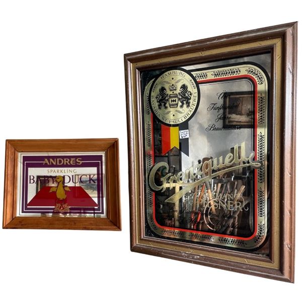 Group of 2 Framed Mirrors - Andres Sparkling Baby Duck & Grenz Quell German Pilsner