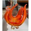 Image 2 : Mid-Century Orange Art Glass Centerpiece Bowl on Decorative Pedestal