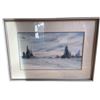 Image 4 : Framed Decorative Stained Glass Window Panel & Winter Landscape Print (Broken)