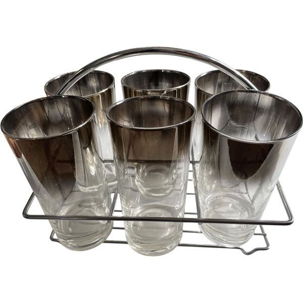Set of 6 Silver Fade Highball Glasses in Metal Carrier