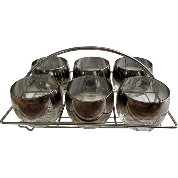 Set of 6 Silver Fade Lowball Glasses in Metal Carrier