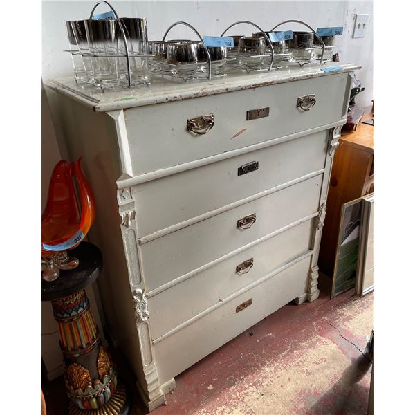 Vintage Painted Wood 4-Drawer Chest with Brass Pulls