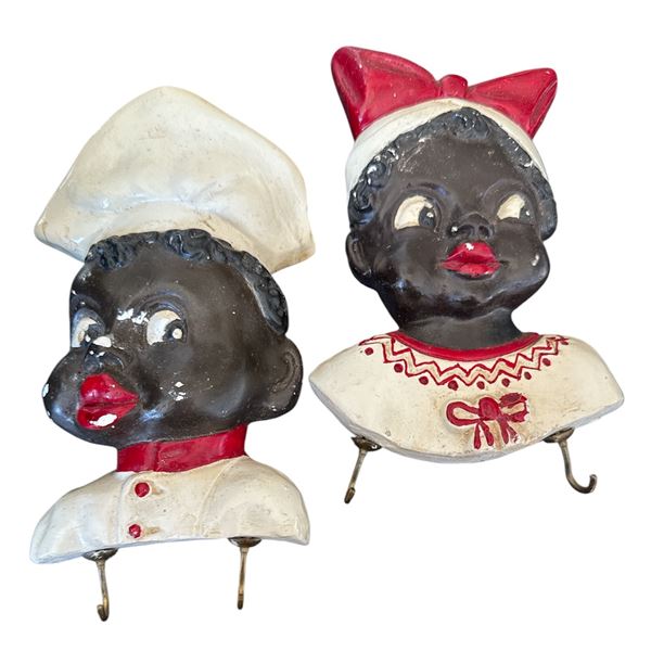 2 pc - Vintage Black Americana Chalkware