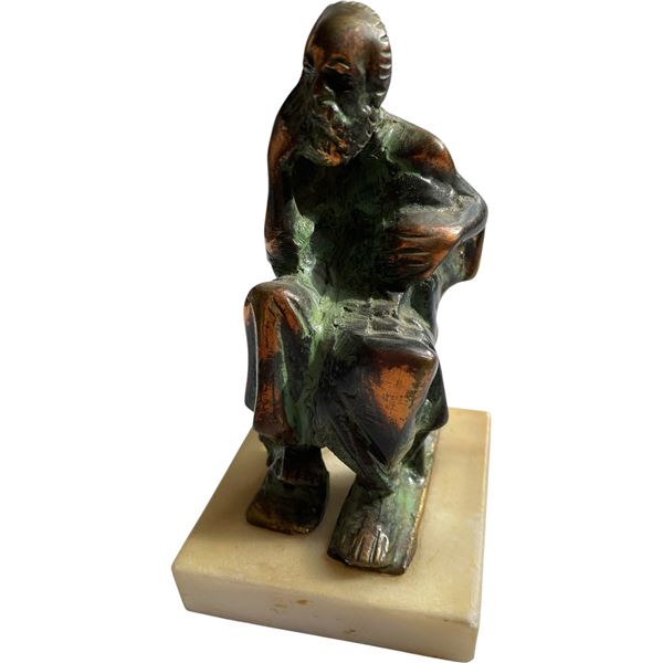 Bronze-Tone Seated Figure Sculpture on Stone Base