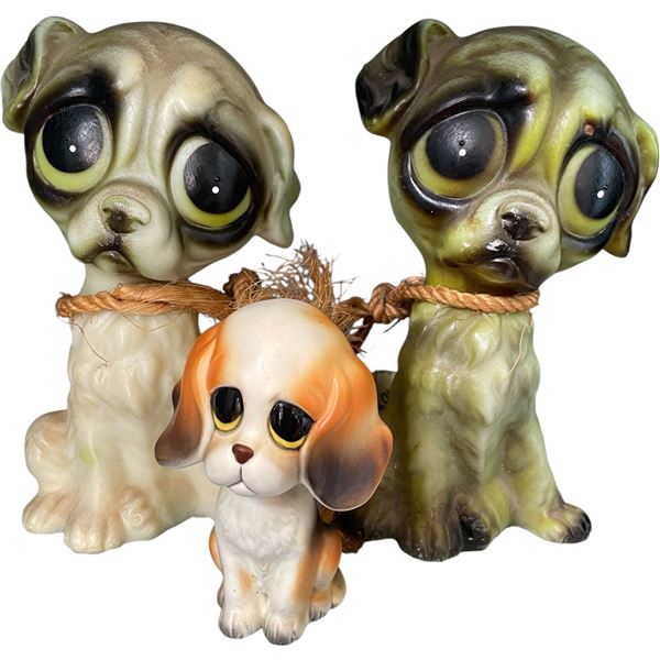 Vintage Big-Eye Dog Figurines Group (3 Pieces)
