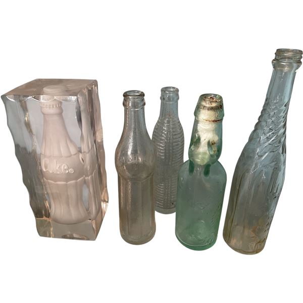 Assorted Vintage Glass Bottles Including Frosted Coca-Cola Glass
