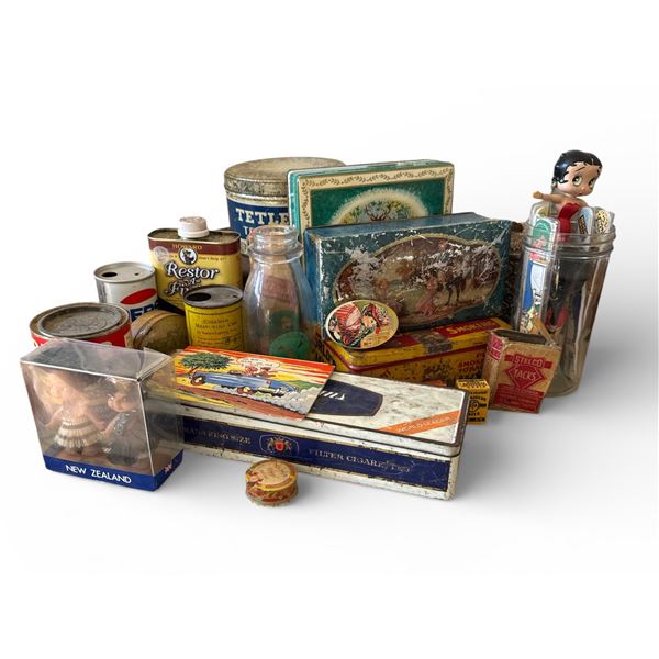 Group - Assorted Vintage Tobacco Tins, Cola Tin, Betty Boop Collectables & "Our Gang" Comic Book