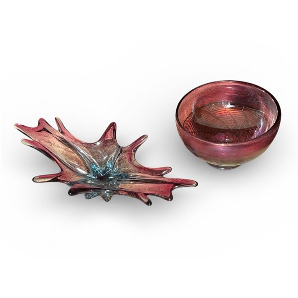 2 pc - Vintage Art Glass Bowls - Spiderweb & Splash Designs