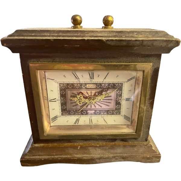 Vintage Wooden Mantel Clock with Brass Tone Dial