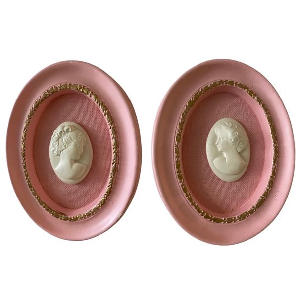 Pair Pink Framed Cameo Wall Plaques