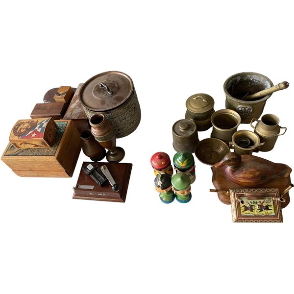 Large Mixed Vintage Decor & Brassware Lot incl. Duck Decoy, Wooden Boxes & Metalware