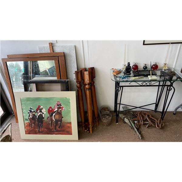 Mixed Decorative Desk & Glassware Lot incl. Art Glass Orbs, Candlesticks & Pen Set