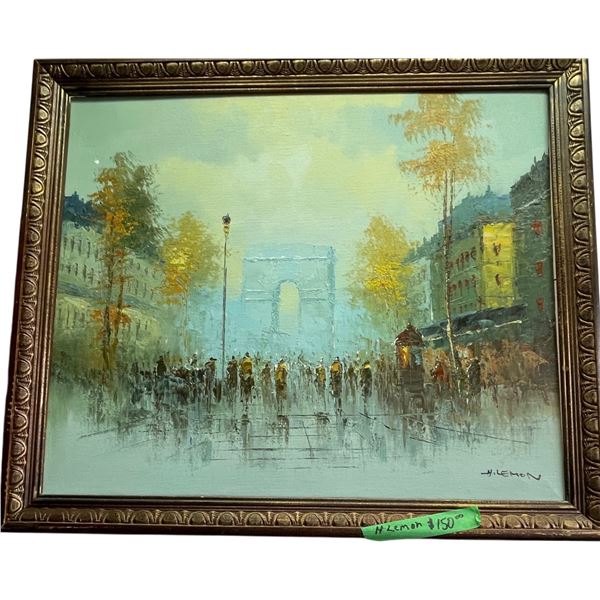 Framed Paris Street Scene Painting Signed H. Lemon