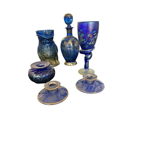 Assorted Cobalt & Blue Art Glass Group