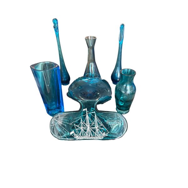 Teal & Blue Art Glass Decorative Collection